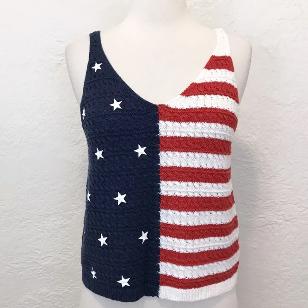 Moon & Madison American Flag Stars and Stripes knit Tank top